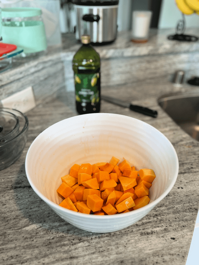 Coat butternut squash with oil to roast