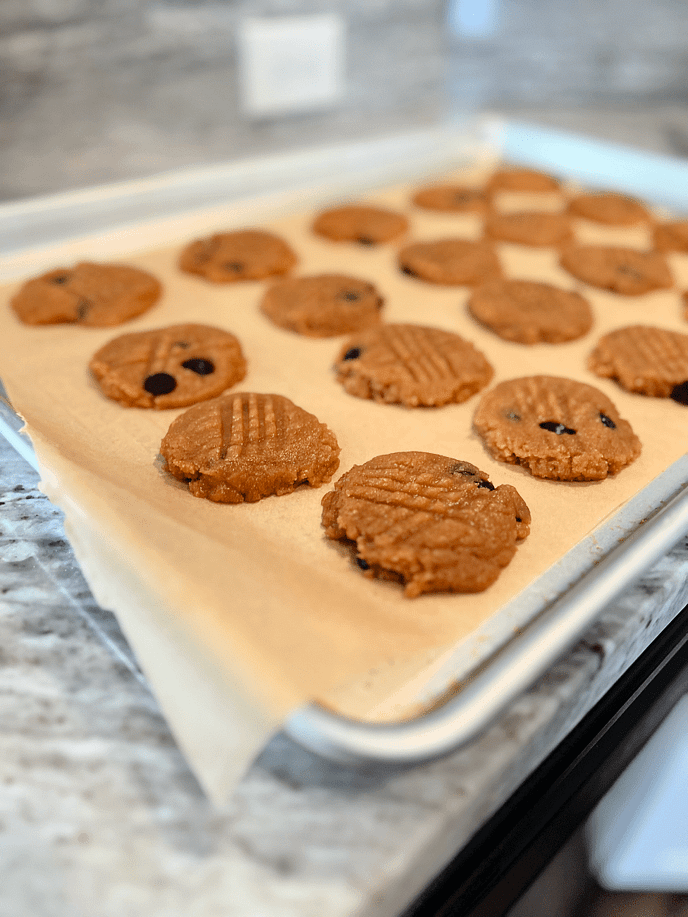 Peanut Butter Chocolate Chip Cookie Dough on Sheet Pan