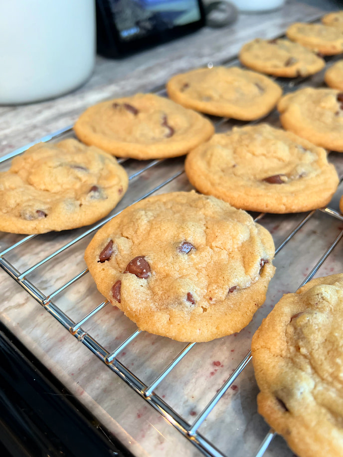 chocolate chip cookie on the cooling racks