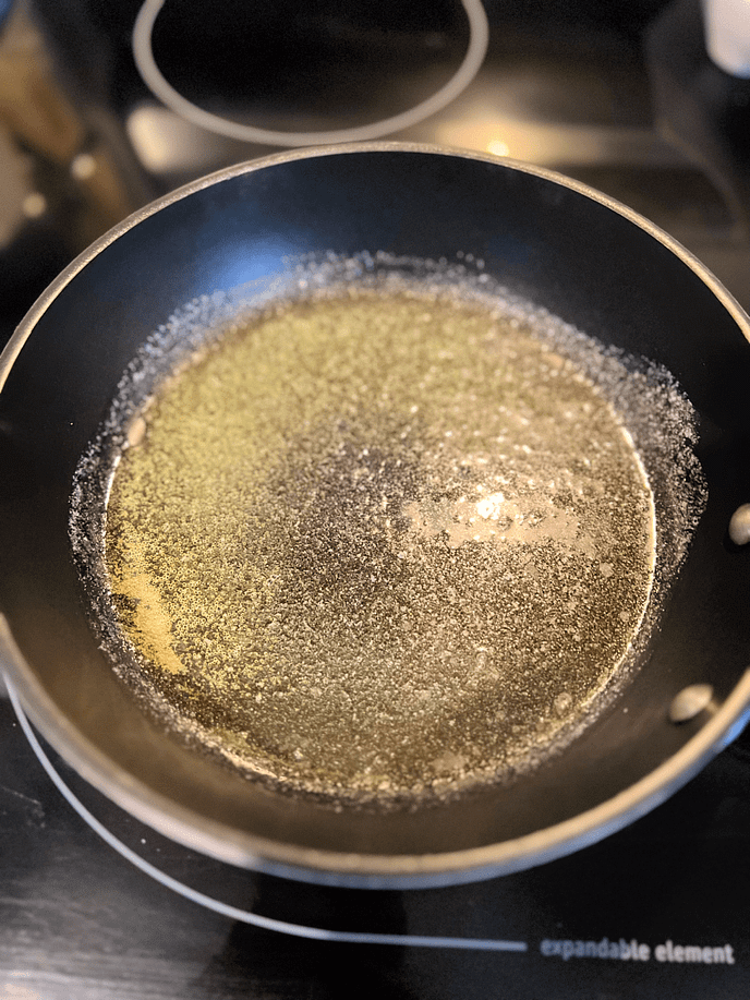 evenly distributed melted butter