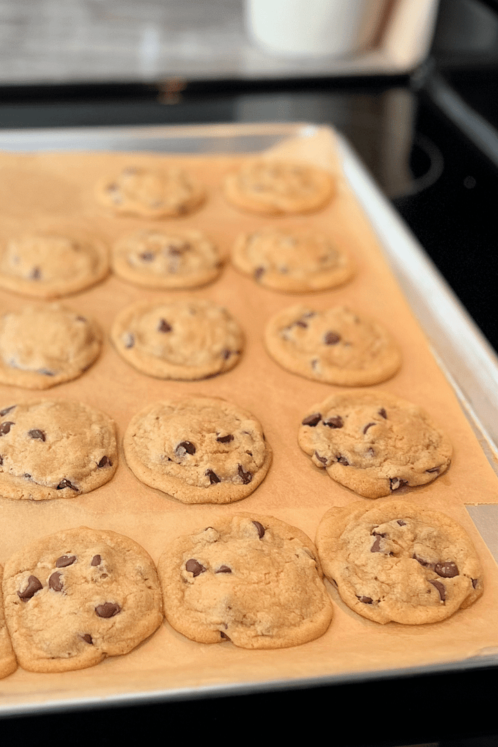 chocolate chip cookies cooling out of the oven-2